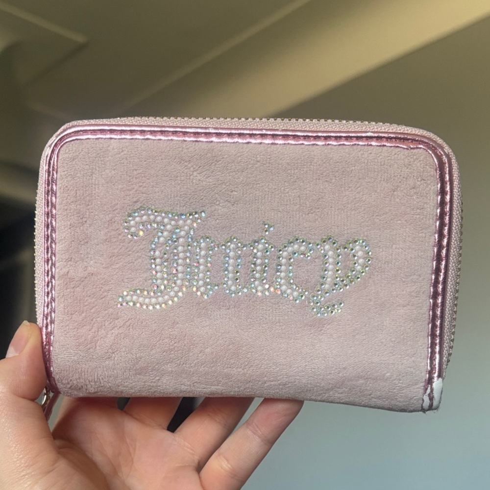 Juicy Couture Light Pink Rhinestone Logo Zip Wallet